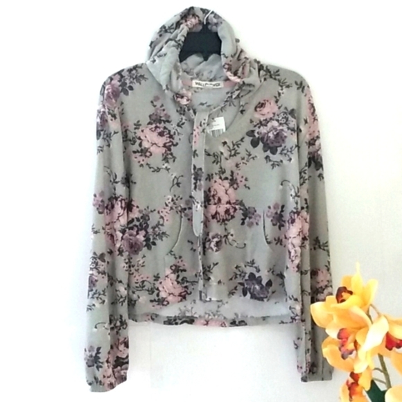 WALLFLOWER FLORAL CROP HOODIE LIGHTWEIGHT SWEATER SIZE MEDIUM NWT - Picture 13 of 13